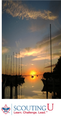 sunset at Seabase with Scouting U logo